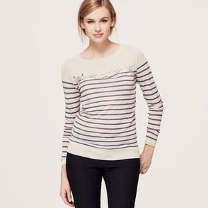 LOFT Stripe Embellished Yolk Sweater M NWT